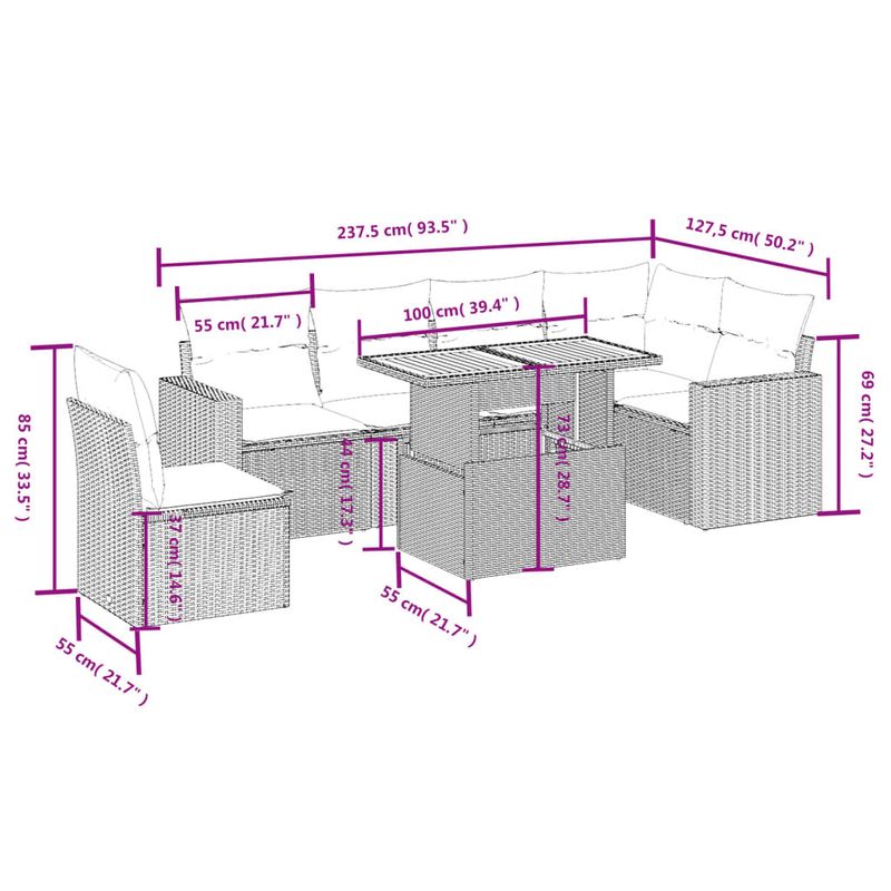 Casa si Gradina - Gradina si terasa - Mobilier exterior - Seturi mobila gradina - Set canapele de gradina, 7 piese, cu perne, bej, poliratan - Infinity.ro