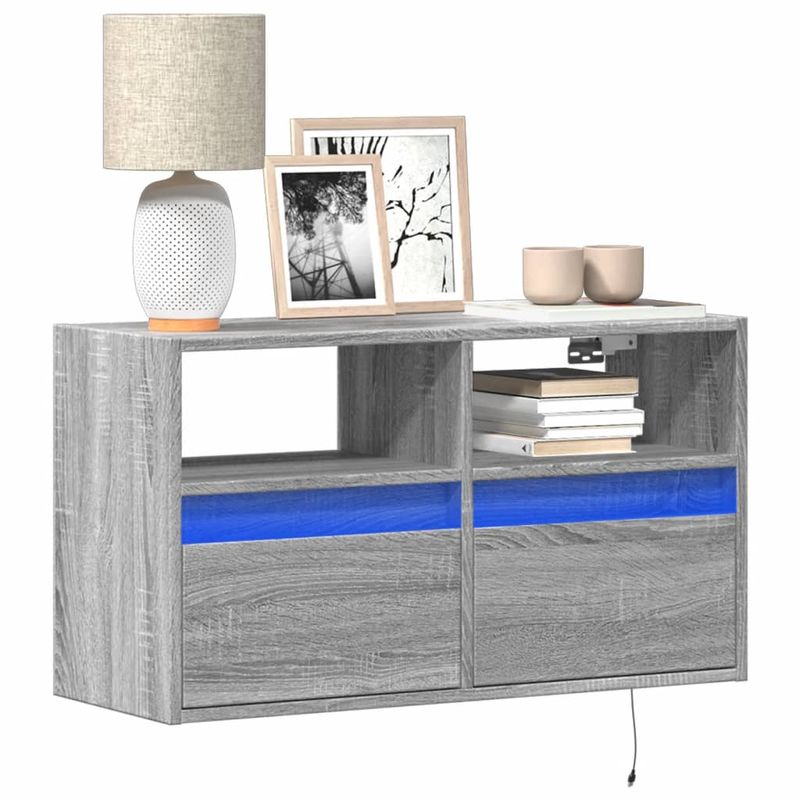 Casa si Gradina - Mobilier - Comode si corpuri - Comode - Comoda TV de perete cu lumini LED, gri sonoma, 80x31x45 cm - Infinity.ro