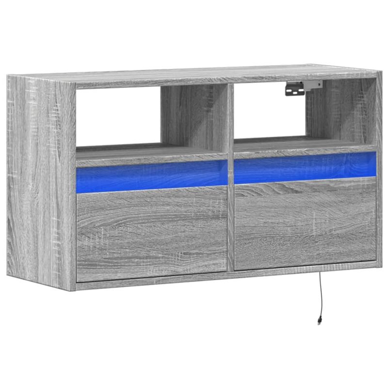 Casa si Gradina - Mobilier - Comode si corpuri - Comode - Comoda TV de perete cu lumini LED, gri sonoma, 80x31x45 cm - Infinity.ro