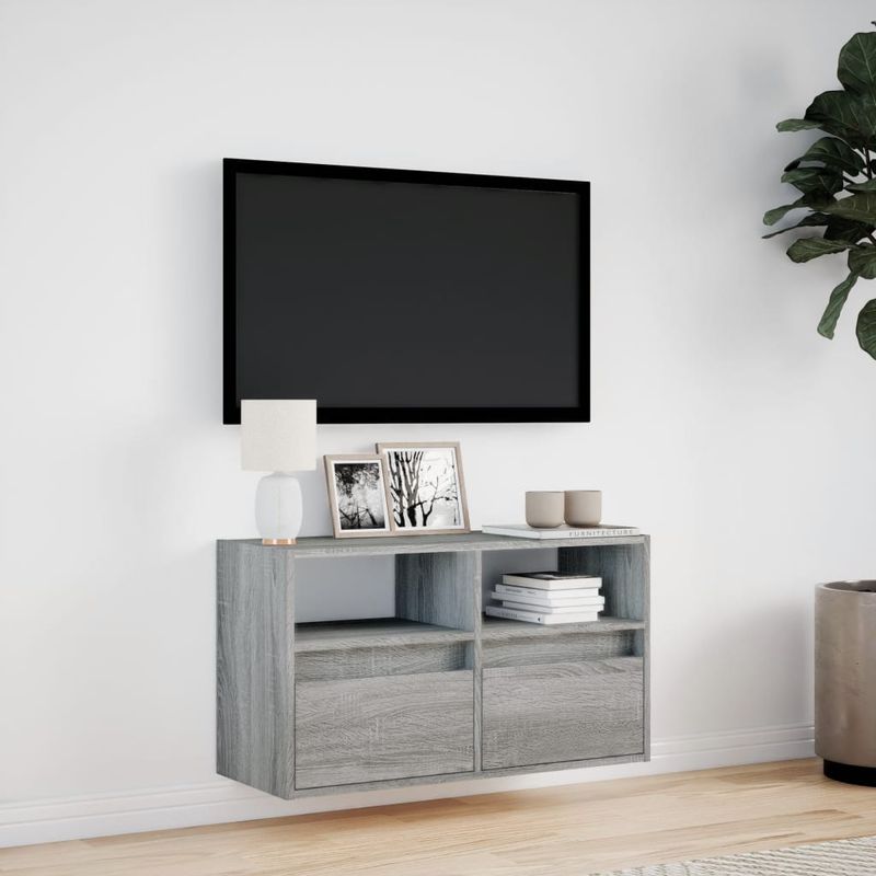 Casa si Gradina - Mobilier - Comode si corpuri - Comode - Comoda TV de perete cu lumini LED, gri sonoma, 80x31x45 cm - Infinity.ro