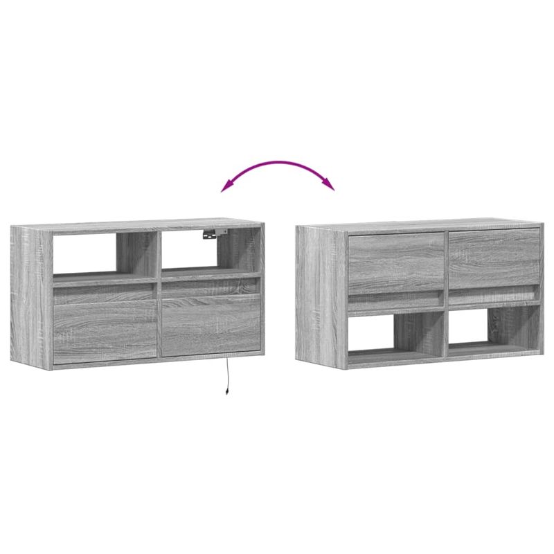 Casa si Gradina - Mobilier - Comode si corpuri - Comode - Comoda TV de perete cu lumini LED, gri sonoma, 80x31x45 cm - Infinity.ro