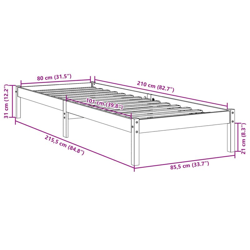 Casa si Gradina - Mobilier - Paturi si accesorii - Paturi - Cadru pat foarte lung fara saltea alb 80x210 cm lemn masiv pin - Infinity.ro