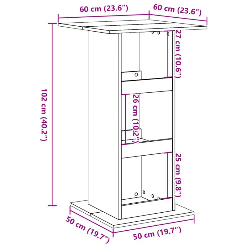 Casa si Gradina - Mobilier - Mese si birouri - Mese bucatarie si dining - Masa bar cu depozitare, stejar fumuriu, 60x60x102 cm, lemn - Infinity.ro