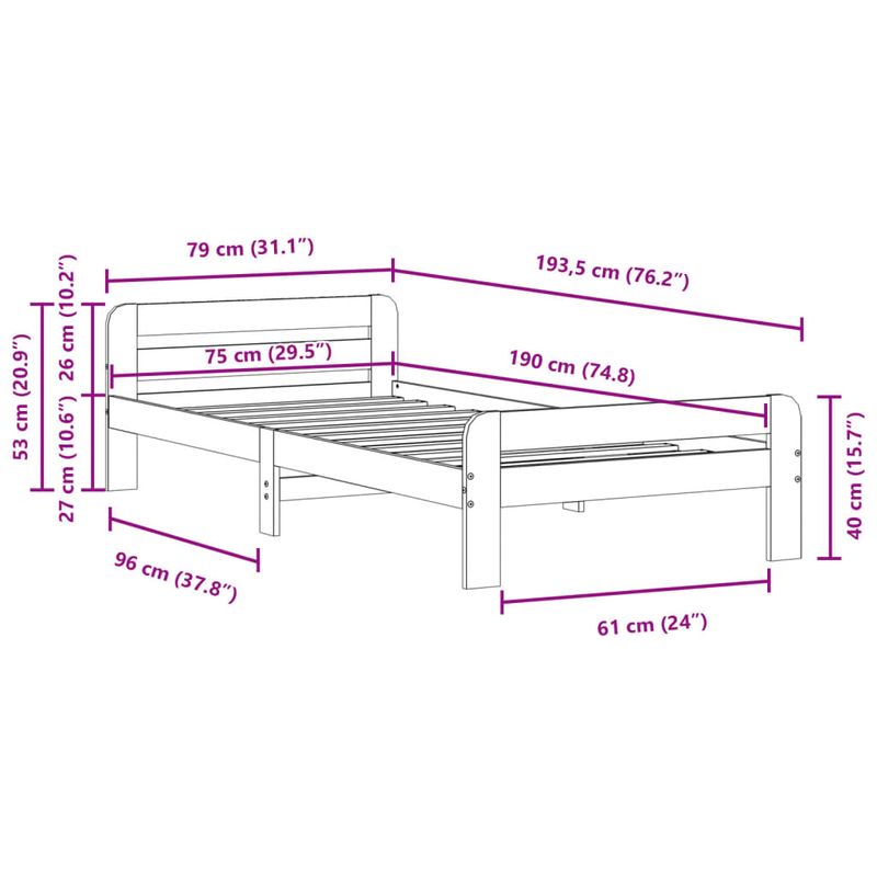 Casa si Gradina - Mobilier - Paturi si accesorii - Paturi - Cadru pat fara saltea, maro ceruit, 75x190 cm, lemn masiv pin - Infinity.ro
