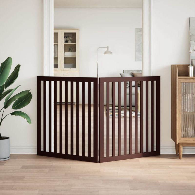 Petshop - Accesorii petshop - Culcusuri si custi - Custi interior si exterior - Poarta pentru caini pliabila 2 panouri maro, 160 cm, lemn plop - Infinity.ro