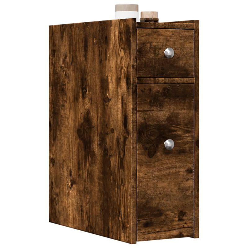 Casa si Gradina - Mobilier - Dulapuri si sifoniere - Dulapuri - Dulap de baie ingust cu roti, stejar fumuriu, lemn prelucrat - Infinity.ro