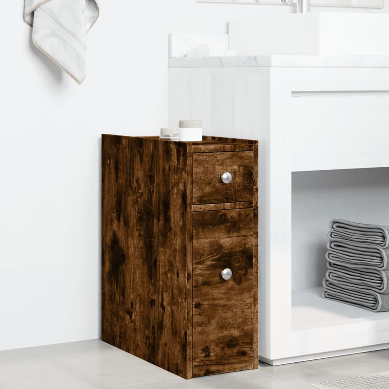 Casa si Gradina - Mobilier - Dulapuri si sifoniere - Dulapuri - Dulap de baie ingust cu roti, stejar fumuriu, lemn prelucrat - Infinity.ro