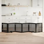 Petshop - Accesorii petshop - Culcusuri si custi - Custi interior si exterior - Poarta caini pliabila cu usa 6 panouri negru, 300 cm, lemn plop - Infinity.ro