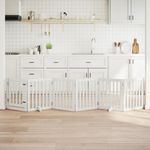 Petshop - Accesorii petshop - Culcusuri si custi - Custi interior si exterior - Poarta caini pliabila cu usa, 6 panouri, alb, 300 cm, lemn plop - Infinity.ro