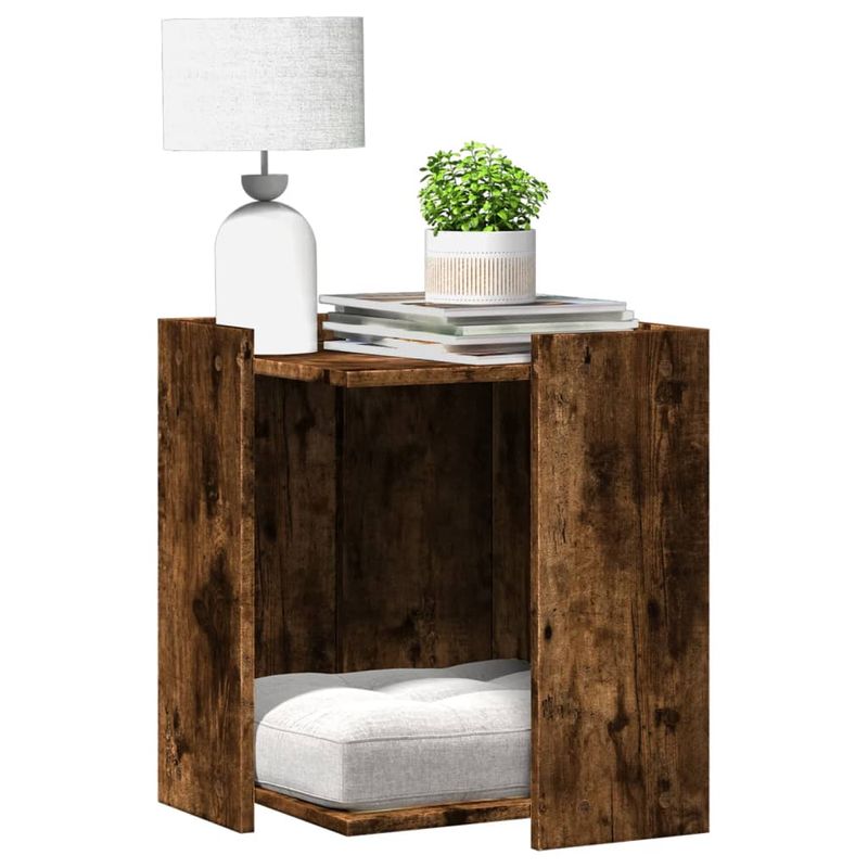 Petshop - Ingrijire si Igiena - Litiere si accesorii - Litiere acoperite - Cutie litiera pisici stejar fumuriu 42x42x51 cm lemn prelucrat - Infinity.ro