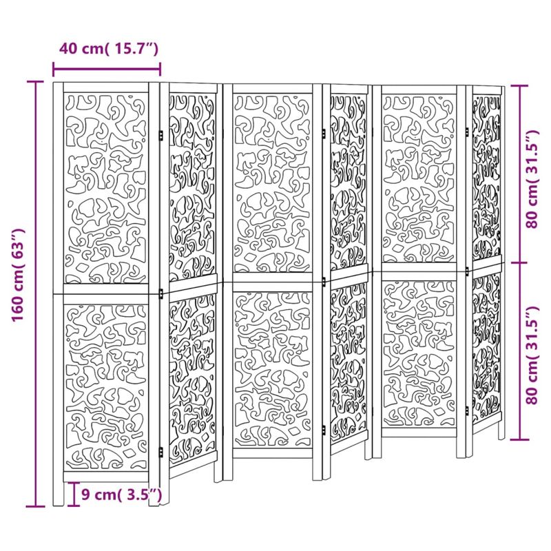 Casa si Gradina - Decoratiuni - Pereti despartitori si paravane - Paravan de camera cu 6 panouri, negru, lemn masiv paulownia - Infinity.ro