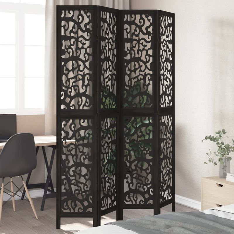 Casa si Gradina - Decoratiuni - Pereti despartitori si paravane - Paravan de camera cu 4 panouri, negru, lemn masiv paulownia - Infinity.ro