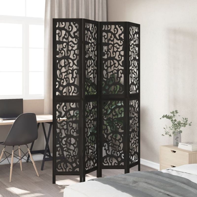Casa si Gradina - Decoratiuni - Pereti despartitori si paravane - Paravan de camera cu 4 panouri, negru, lemn masiv paulownia - Infinity.ro