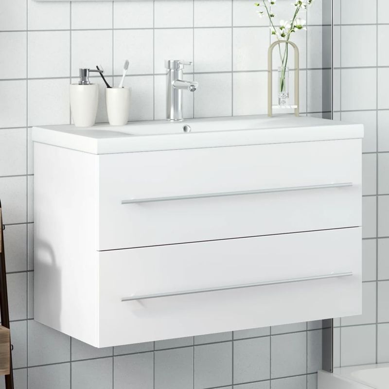 Casa si Gradina - Mobilier - Mobilier baie - Comode baie - Comoda pentru chiuveta de baie, lavoar incorporat, alb, mărime 80x38.5x48 cm - Infinity.ro