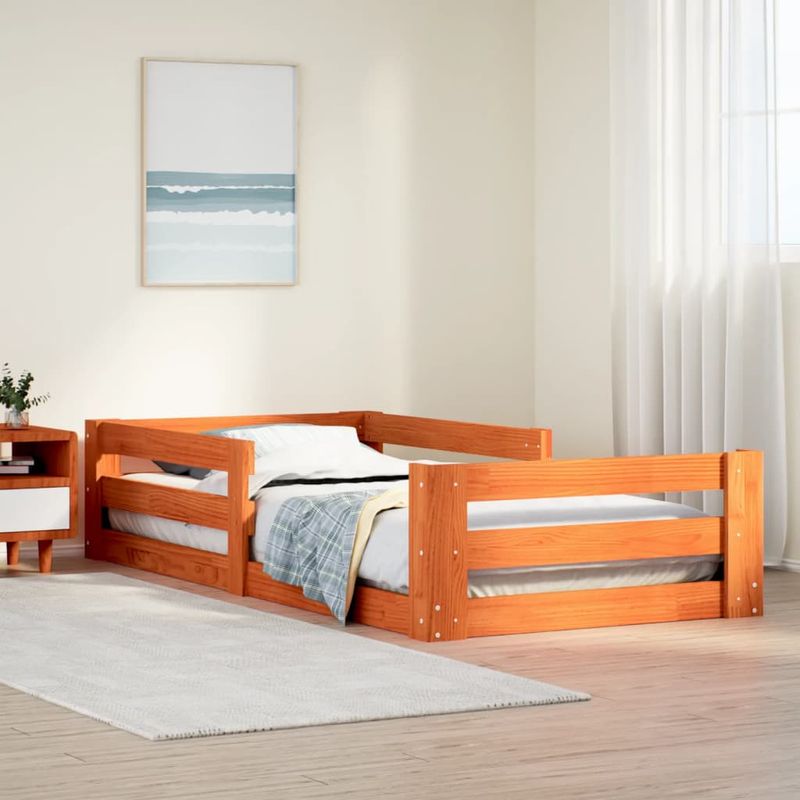 Casa si Gradina - Mobilier - Paturi si accesorii - Paturi - Cadru pat fara saltea, maro ceruit, 70x140 cm, lemn masiv pin - Infinity.ro
