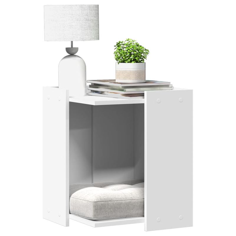 Petshop - Ingrijire si Igiena - Litiere si accesorii - Litiere acoperite - Cutie pentru litiera pisici, alb, 42x42x51 cm, lemn prelucrat - Infinity.ro