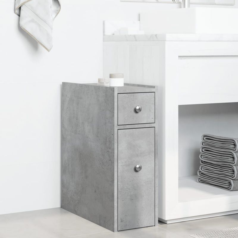 Casa si Gradina - Mobilier - Dulapuri si sifoniere - Dulapuri - Dulap de baie ingust cu roti, gri beton, lemn prelucrat - Infinity.ro
