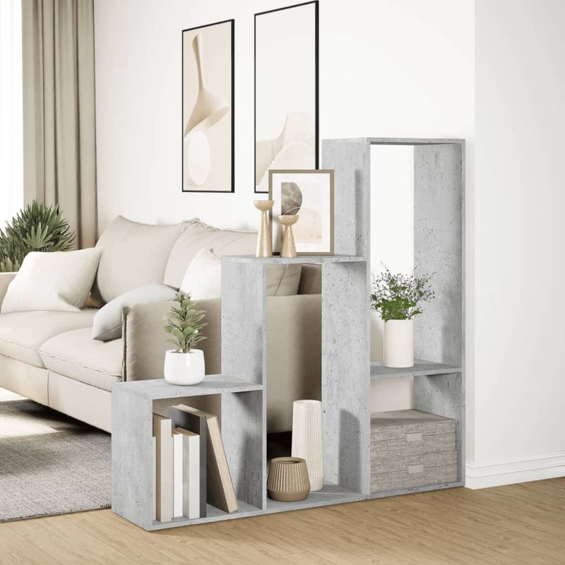 Casa si Gradina - Mobilier - Biblioteci si rafturi - Biblioteci - Biblioteca/separator 3 niveluri gri beton 123x29x123 cm lemn - Infinity.ro