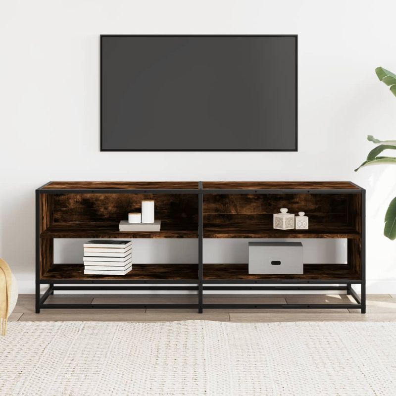 Casa si Gradina - Mobilier - Comode si corpuri - Comode - Dulap TV stejar fumuriu, 120,5x40x46 cm lemn prelucrat si metal - Infinity.ro