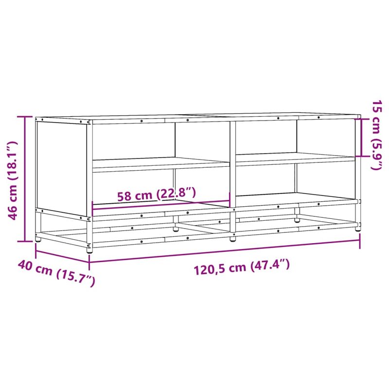 Casa si Gradina - Mobilier - Comode si corpuri - Comode - Dulap TV stejar fumuriu, 120,5x40x46 cm lemn prelucrat si metal - Infinity.ro