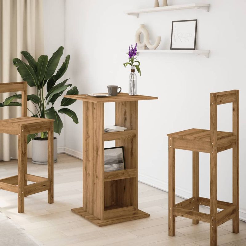 Casa si Gradina - Mobilier - Mese si birouri - Mese bucatarie si dining - Masa de bar cu depozitare, stejar artizanal, 60x60x102 cm, lemn - Infinity.ro