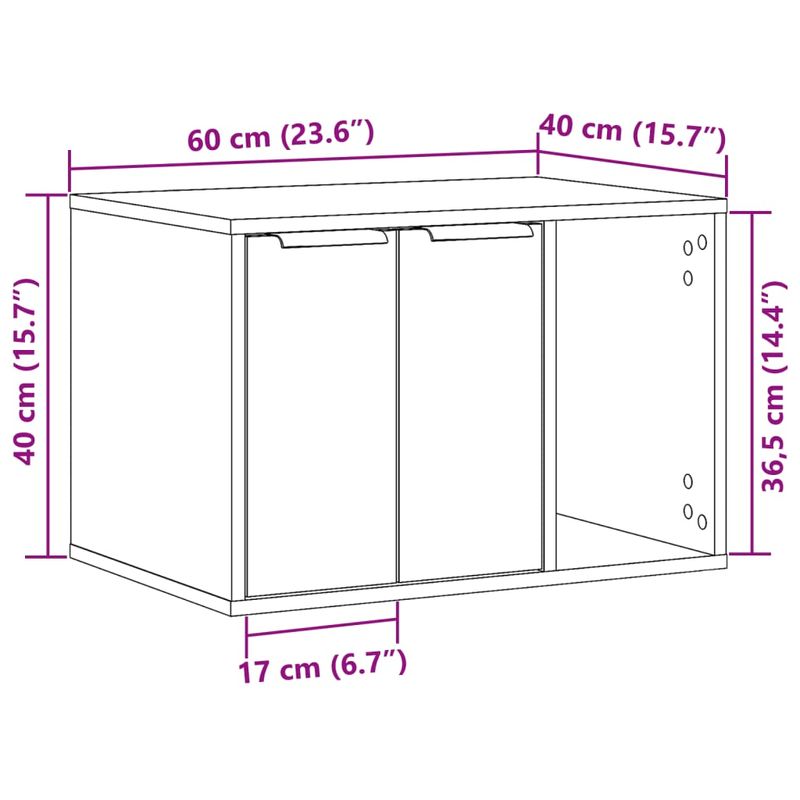 Petshop - Ingrijire si Igiena - Litiere si accesorii - Litiere acoperite - Cutie litiera pisici stejar fumuriu 60x40x40 cm lemn prelucrat - Infinity.ro