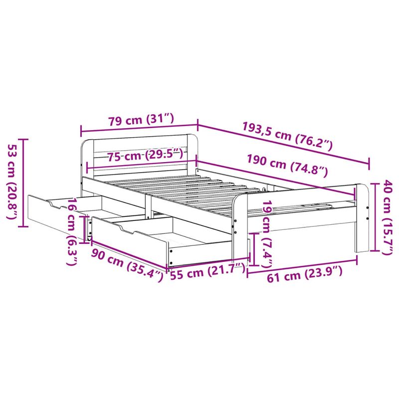 Casa si Gradina - Mobilier - Paturi si accesorii - Paturi - Cadru pat fara saltea, maro ceruit, 75x190 cm, lemn masiv pin - Infinity.ro