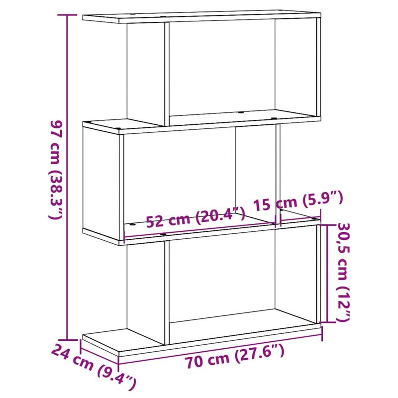Casa si Gradina - Mobilier - Biblioteci si rafturi - Biblioteci - Biblioteca/separator 3 niveluri sonoma gri 70x24x97 cm lemn - Infinity.ro