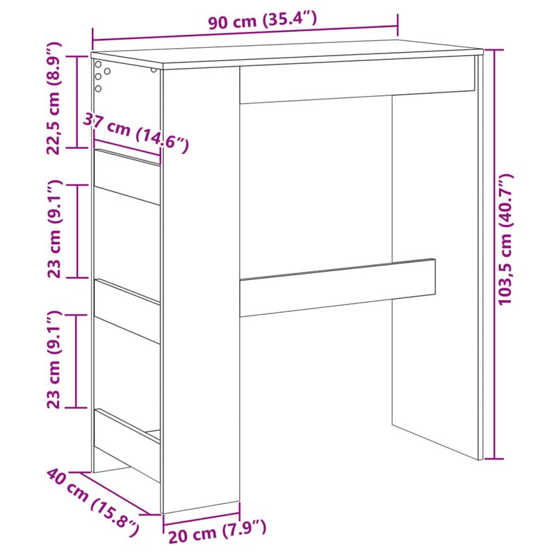 Casa si Gradina - Mobilier - Mese si birouri - Mese bucatarie si dining - Masa bar cu rafturi, stejar artizanal, 90x40x103,5 cm, lemn - Infinity.ro
