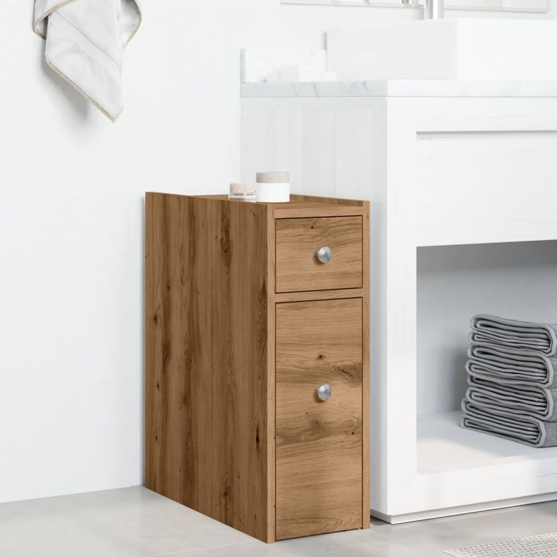 Casa si Gradina - Mobilier - Dulapuri si sifoniere - Dulapuri - Dulap de baie ingust cu roti, stejar artizanal, lemn prelucrat - Infinity.ro