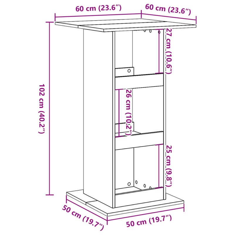 Casa si Gradina - Mobilier - Mese si birouri - Mese bucatarie si dining - Masa bar cu depozitare stejar maro 60x60x102 cm lemn prelucrat - Infinity.ro