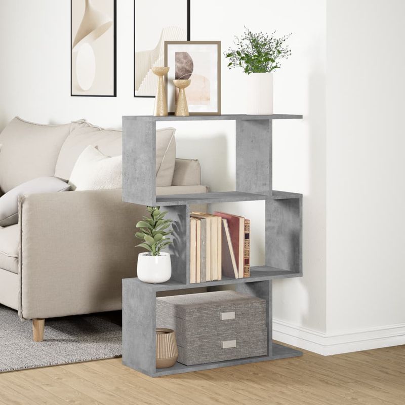 Casa si Gradina - Mobilier - Biblioteci si rafturi - Biblioteci - Biblioteca/separator 3 niveluri gri beton 70x24x97 cm lemn - Infinity.ro