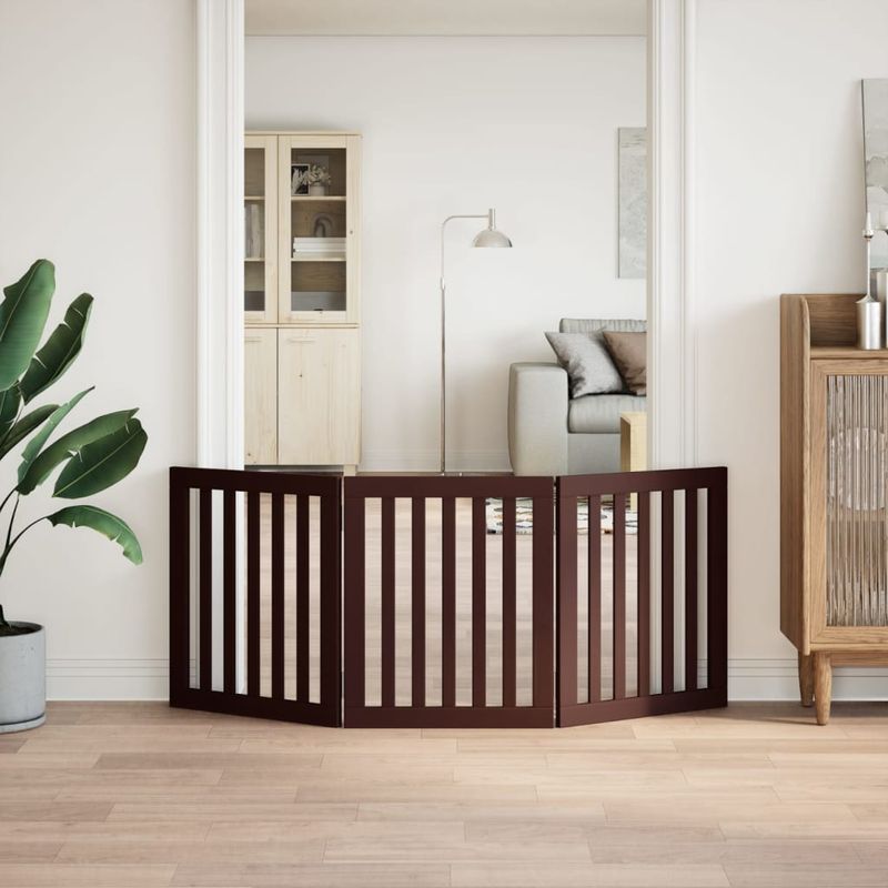 Petshop - Accesorii petshop - Culcusuri si custi - Custi interior si exterior - Poarta pentru caini pliabila 3 panouri maro, 150 cm, lemn plop - Infinity.ro