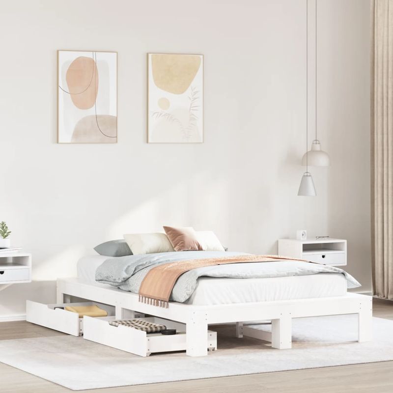 Casa si Gradina - Mobilier - Paturi si accesorii - Paturi - Cadru de pat fara saltea, alb, 120x190 cm, lemn masiv pin - Infinity.ro