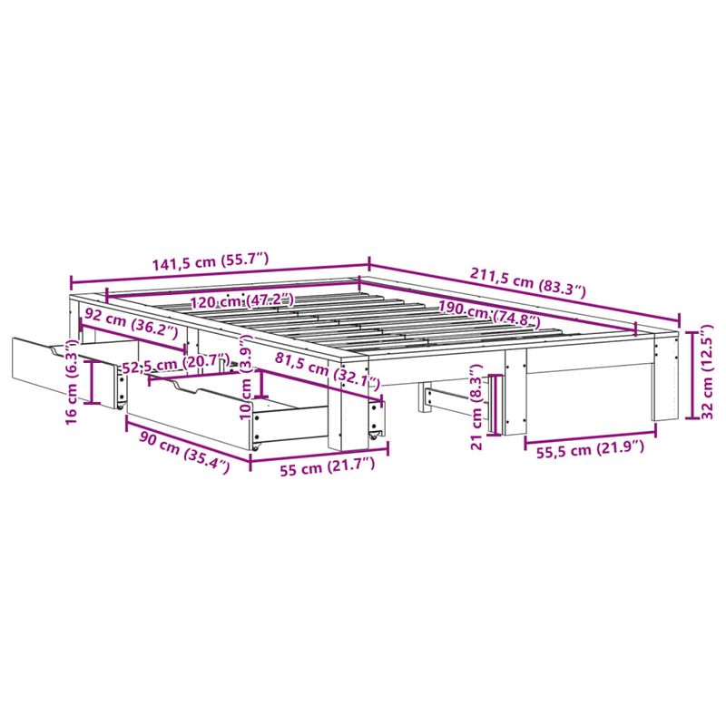 Casa si Gradina - Mobilier - Paturi si accesorii - Paturi - Cadru de pat fara saltea, alb, 120x190 cm, lemn masiv pin - Infinity.ro