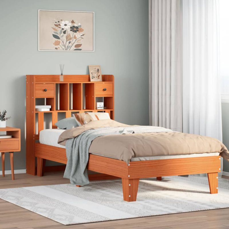 Casa si Gradina - Mobilier - Paturi si accesorii - Paturi - Cadru pat fara saltea, maro ceruit, 75x190 cm, lemn masiv pin - Infinity.ro