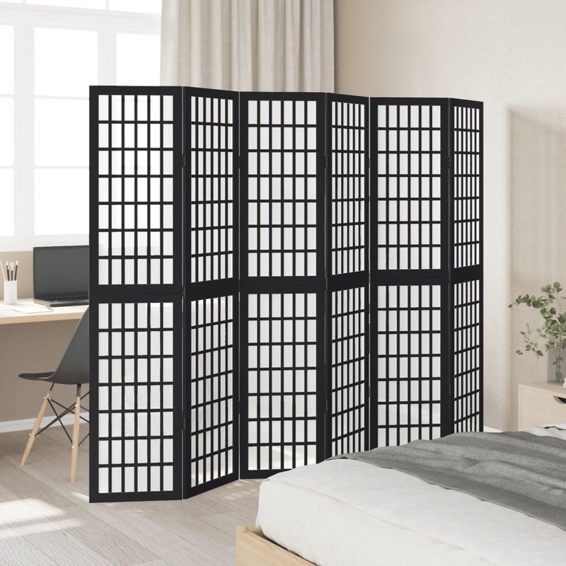 Casa si Gradina - Decoratiuni - Pereti despartitori si paravane - Paravan de camera cu 6 panouri, negru, lemn masiv paulownia - Infinity.ro