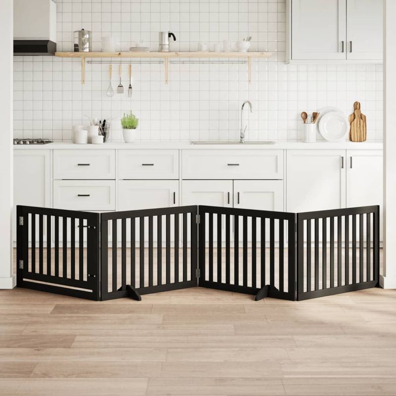 Petshop - Accesorii petshop - Culcusuri si custi - Custi interior si exterior - Poarta caini pliabila cu usa 4 panouri negru, 320 cm, lemn plop - Infinity.ro