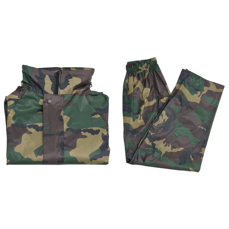 Casa si Gradina - Constructii - Echipamente de lucru - Imbracaminte protectia muncii - Costum de ploaie, 2 piese, cu gluga, imprimeu camuflaj, XXL - Infinity.ro
