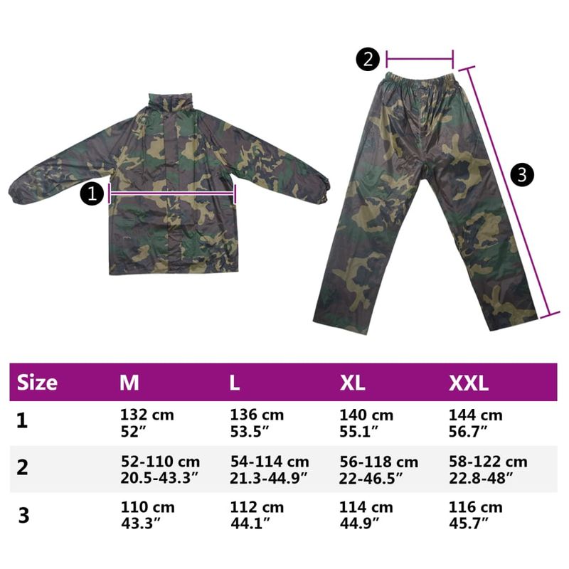Casa si Gradina - Constructii - Echipamente de lucru - Imbracaminte protectia muncii - Costum de ploaie, 2 piese, cu gluga, imprimeu camuflaj, XXL - Infinity.ro