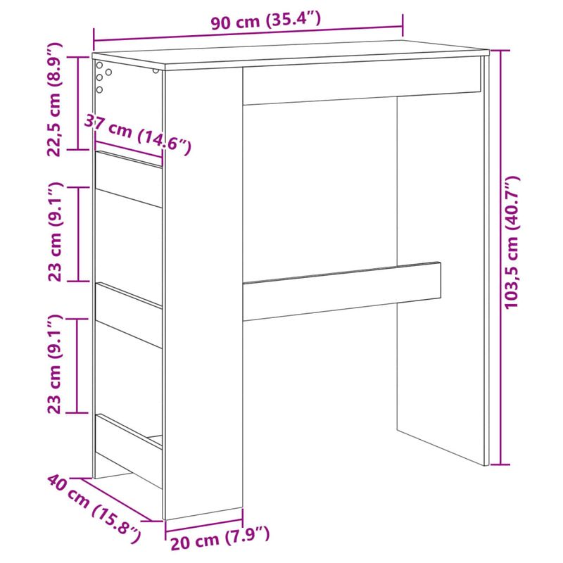 Casa si Gradina - Mobilier - Mese si birouri - Mese bucatarie si dining - Masa de bar cu rafturi, stejar fumuriu, 90x40x103,5 cm, lemn - Infinity.ro