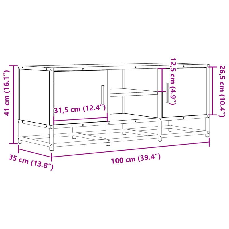 Casa si Gradina - Mobilier - Comode si corpuri - Comode - Dulap TV, stejar maro, 100x35x41 cm, lemn prelucrat si metal - Infinity.ro
