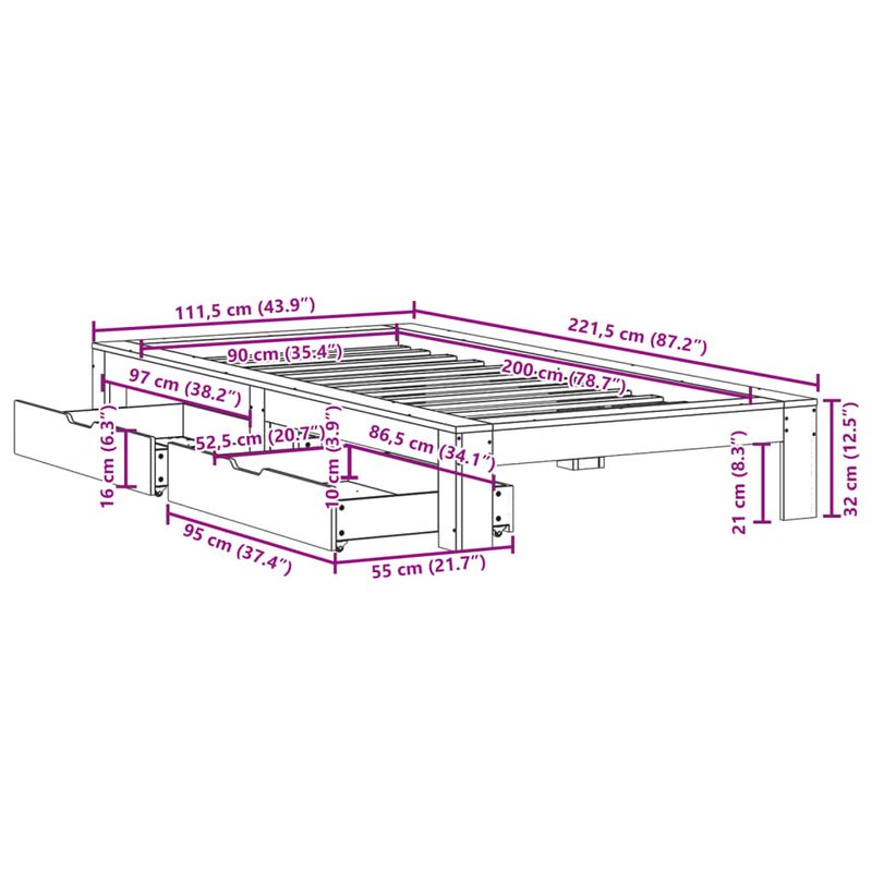 Casa si Gradina - Mobilier - Paturi si accesorii - Paturi - Pat de zi fara saltea, maro ceruit, 90x200 cm, lemn masiv pin - Infinity.ro