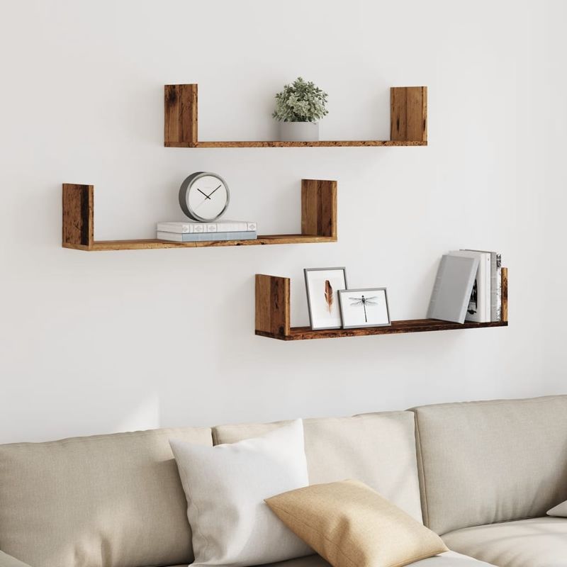 Casa si Gradina - Mobilier - Biblioteci si rafturi - Rafturi - Rafturi perete, 3 buc., lemn vechi, 80x18x18 cm, lemn prelucrat - Infinity.ro