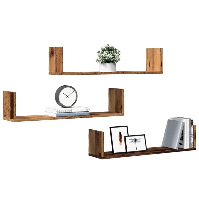 Casa si Gradina - Mobilier - Biblioteci si rafturi - Rafturi - Rafturi perete, 3 buc., lemn vechi, 80x18x18 cm, lemn prelucrat - Infinity.ro