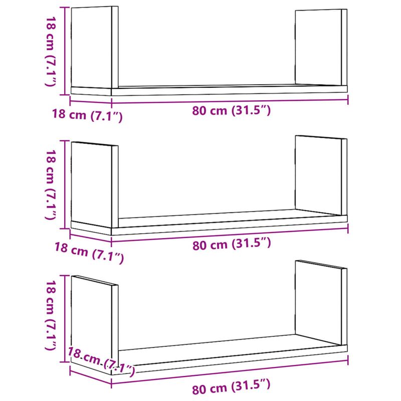 Casa si Gradina - Mobilier - Biblioteci si rafturi - Rafturi - Rafturi perete, 3 buc., lemn vechi, 80x18x18 cm, lemn prelucrat - Infinity.ro