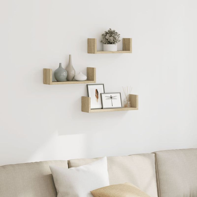 Casa si Gradina - Mobilier - Biblioteci si rafturi - Rafturi - Raft de perete, 3 buc., stejar sonoma, lemn prelucrat - Infinity.ro