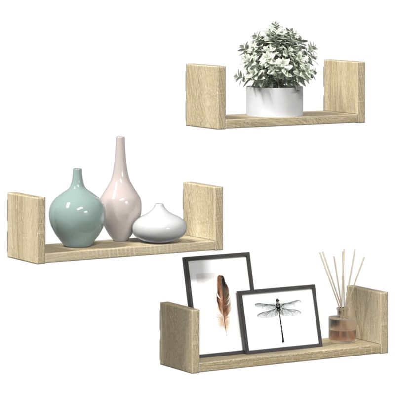 Casa si Gradina - Mobilier - Biblioteci si rafturi - Rafturi - Raft de perete, 3 buc., stejar sonoma, lemn prelucrat - Infinity.ro
