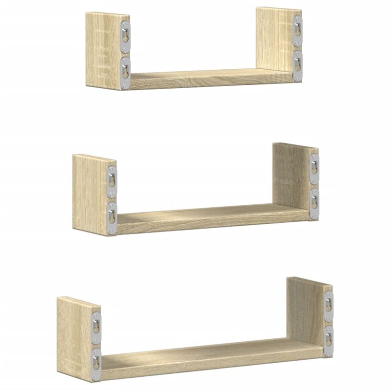 Casa si Gradina - Mobilier - Biblioteci si rafturi - Rafturi - Raft de perete, 3 buc., stejar sonoma, lemn prelucrat - Infinity.ro