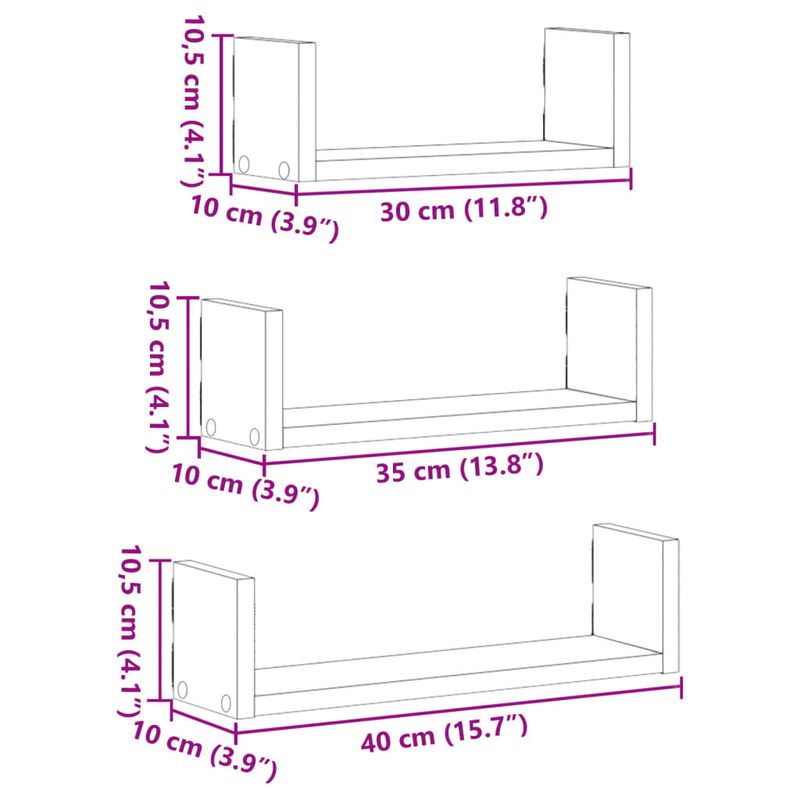 Casa si Gradina - Mobilier - Biblioteci si rafturi - Rafturi - Raft de perete, 3 buc., stejar sonoma, lemn prelucrat - Infinity.ro